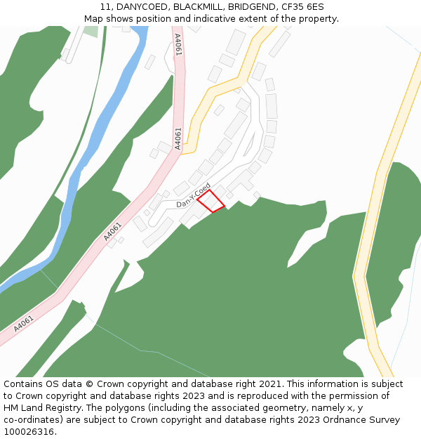 11, DANYCOED, BLACKMILL, BRIDGEND, CF35 6ES: Location map and indicative extent of plot