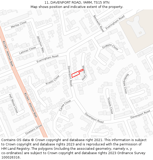 11, DAVENPORT ROAD, YARM, TS15 9TN: Location map and indicative extent of plot