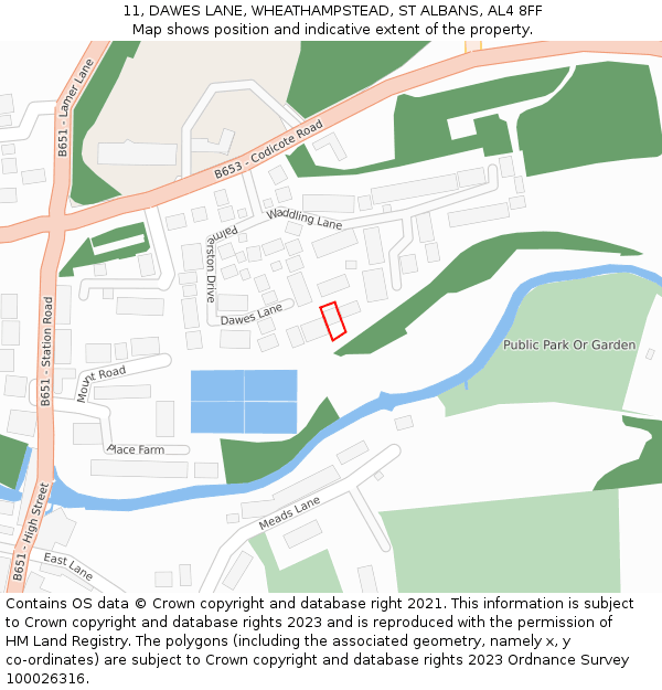 11, DAWES LANE, WHEATHAMPSTEAD, ST ALBANS, AL4 8FF: Location map and indicative extent of plot