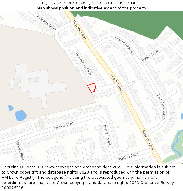 11, DEANSBERRY CLOSE, STOKE-ON-TRENT, ST4 8JH: Location map and indicative extent of plot