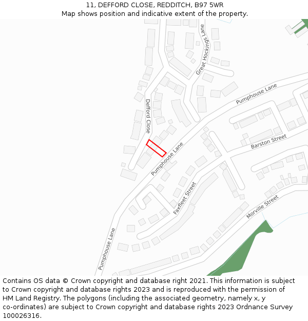 11, DEFFORD CLOSE, REDDITCH, B97 5WR: Location map and indicative extent of plot