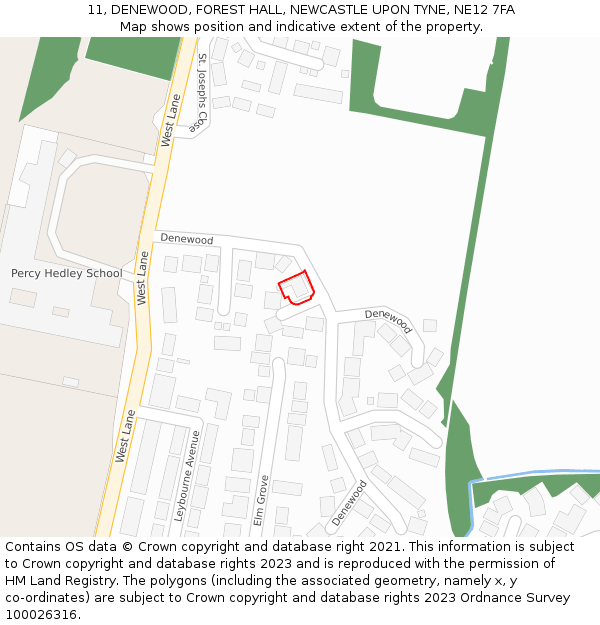 11, DENEWOOD, FOREST HALL, NEWCASTLE UPON TYNE, NE12 7FA: Location map and indicative extent of plot