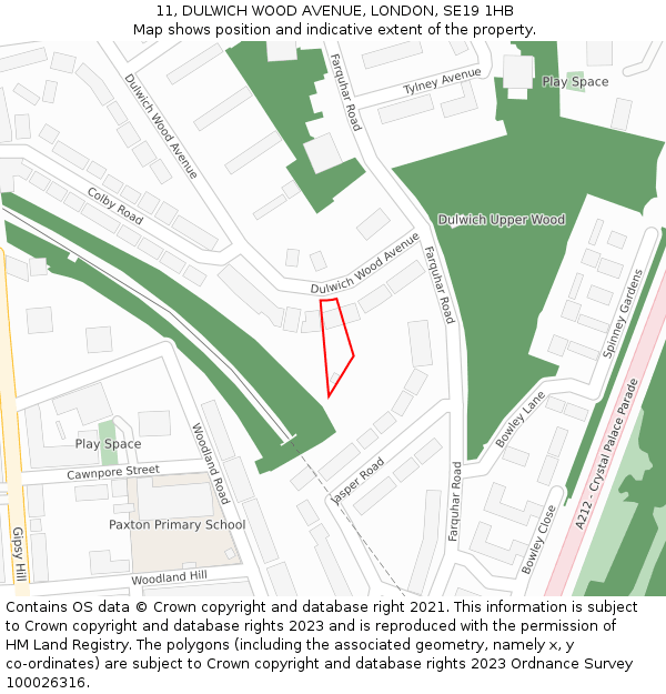 11, DULWICH WOOD AVENUE, LONDON, SE19 1HB: Location map and indicative extent of plot