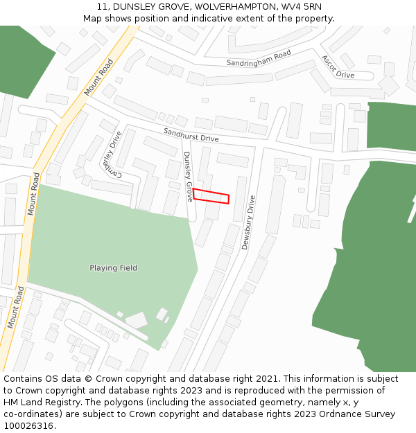 11, DUNSLEY GROVE, WOLVERHAMPTON, WV4 5RN: Location map and indicative extent of plot