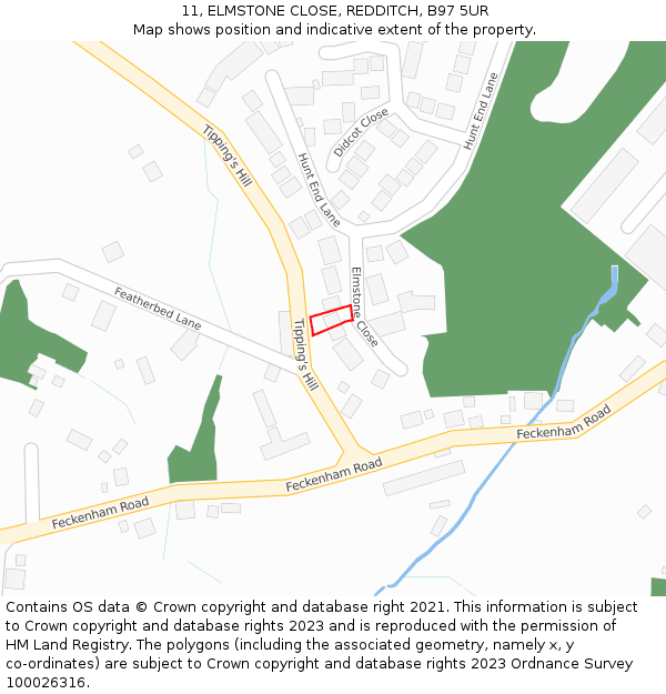 11, ELMSTONE CLOSE, REDDITCH, B97 5UR: Location map and indicative extent of plot