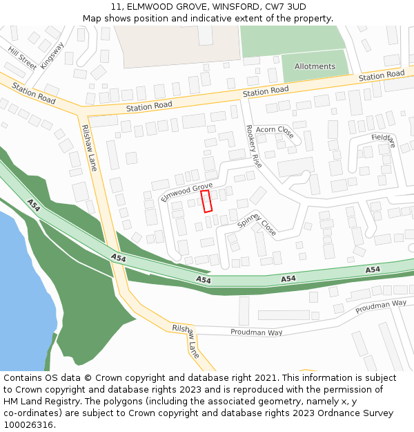 11, ELMWOOD GROVE, WINSFORD, CW7 3UD: Location map and indicative extent of plot