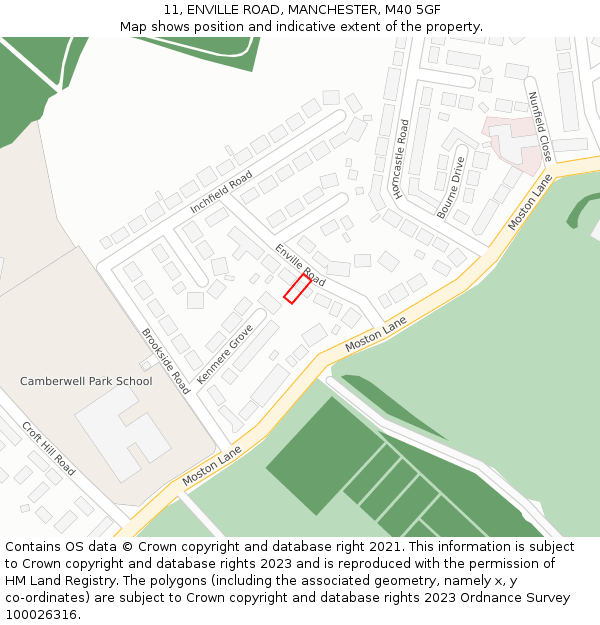 11, ENVILLE ROAD, MANCHESTER, M40 5GF: Location map and indicative extent of plot
