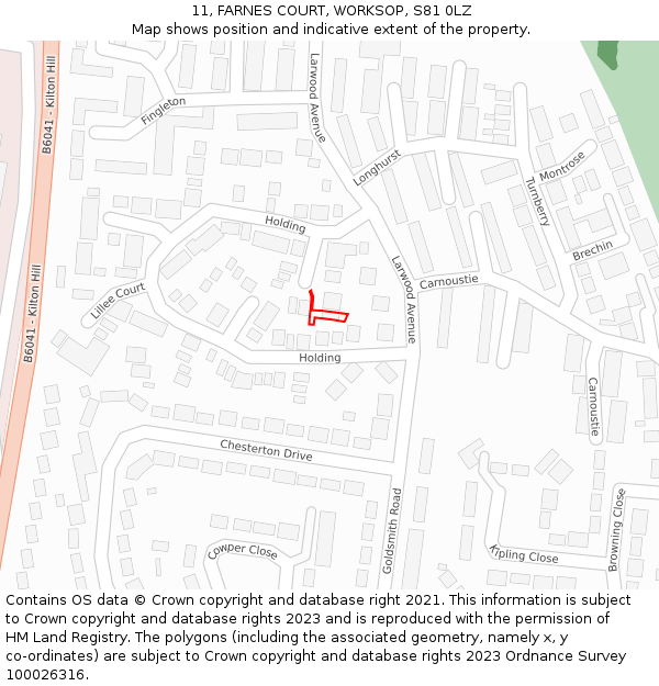 11, FARNES COURT, WORKSOP, S81 0LZ: Location map and indicative extent of plot