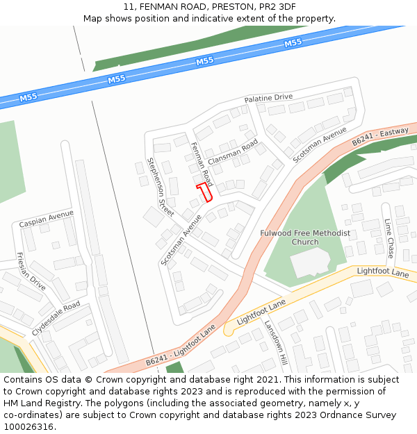11, FENMAN ROAD, PRESTON, PR2 3DF: Location map and indicative extent of plot