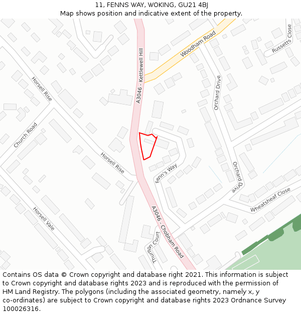 11, FENNS WAY, WOKING, GU21 4BJ: Location map and indicative extent of plot