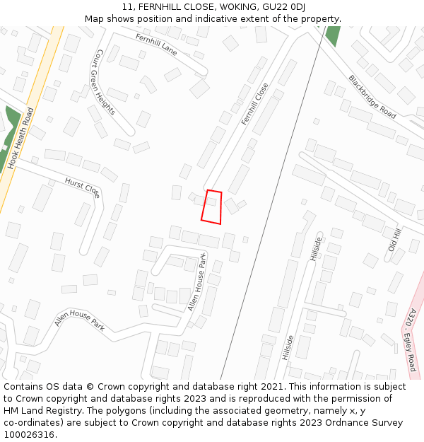 11, FERNHILL CLOSE, WOKING, GU22 0DJ: Location map and indicative extent of plot