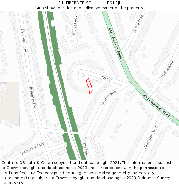 11, FIRCROFT, SOLIHULL, B91 1JL: Location map and indicative extent of plot