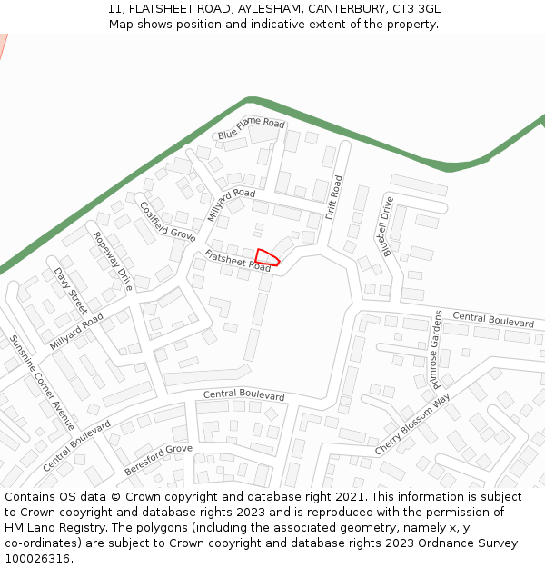 11, FLATSHEET ROAD, AYLESHAM, CANTERBURY, CT3 3GL: Location map and indicative extent of plot
