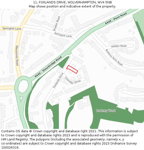 11, FOXLANDS DRIVE, WOLVERHAMPTON, WV4 5NB: Location map and indicative extent of plot