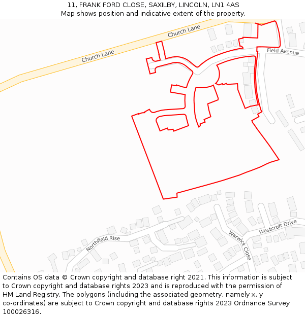 11, FRANK FORD CLOSE, SAXILBY, LINCOLN, LN1 4AS: Location map and indicative extent of plot