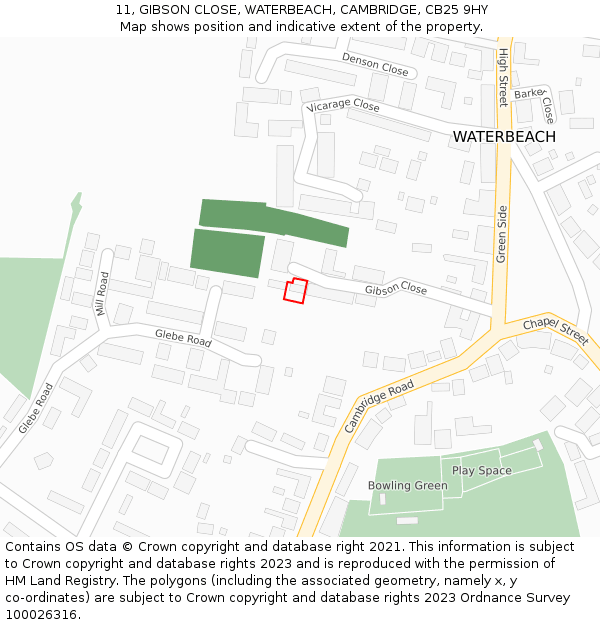 11, GIBSON CLOSE, WATERBEACH, CAMBRIDGE, CB25 9HY: Location map and indicative extent of plot
