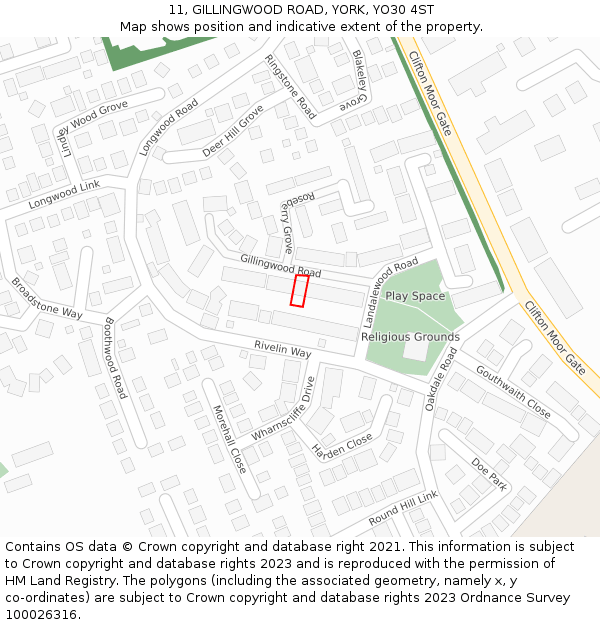 11, GILLINGWOOD ROAD, YORK, YO30 4ST: Location map and indicative extent of plot