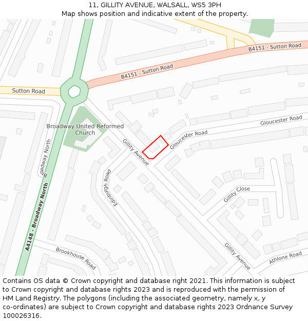 11, GILLITY AVENUE, WALSALL, WS5 3PH: Location map and indicative extent of plot