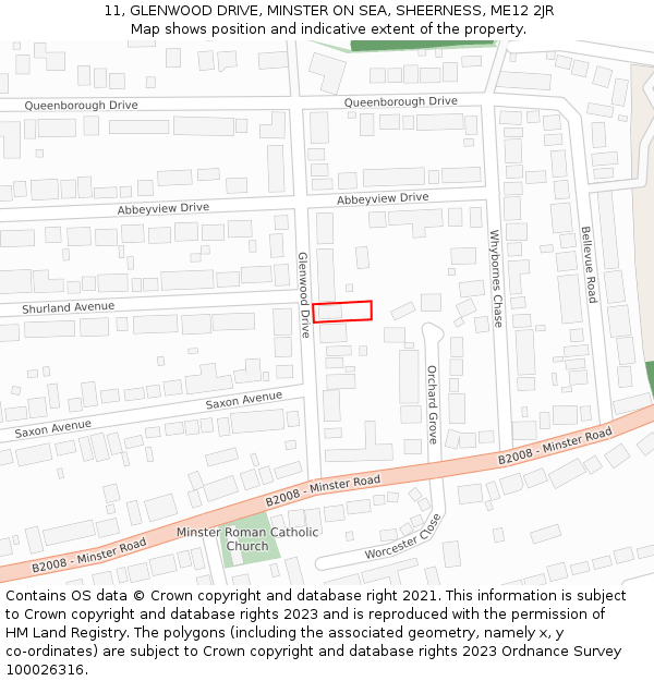 11, GLENWOOD DRIVE, MINSTER ON SEA, SHEERNESS, ME12 2JR: Location map and indicative extent of plot