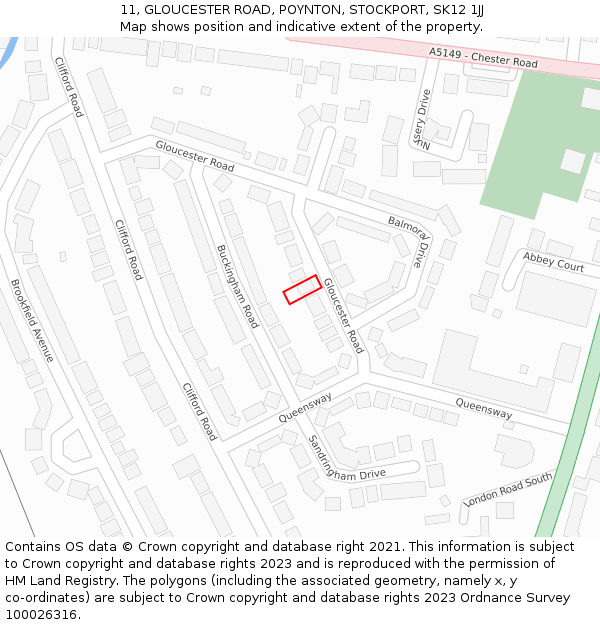 11, GLOUCESTER ROAD, POYNTON, STOCKPORT, SK12 1JJ: Location map and indicative extent of plot