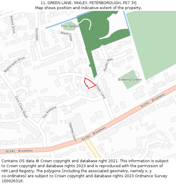 11, GREEN LANE, YAXLEY, PETERBOROUGH, PE7 3YJ: Location map and indicative extent of plot