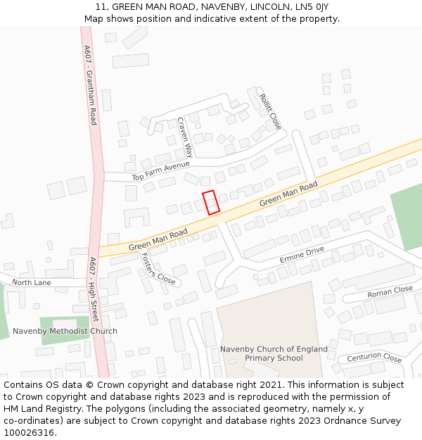 11, GREEN MAN ROAD, NAVENBY, LINCOLN, LN5 0JY: Location map and indicative extent of plot