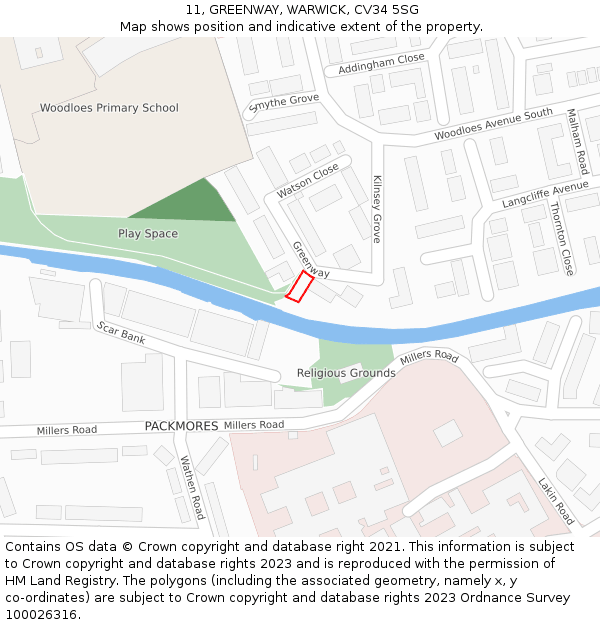 11, GREENWAY, WARWICK, CV34 5SG: Location map and indicative extent of plot