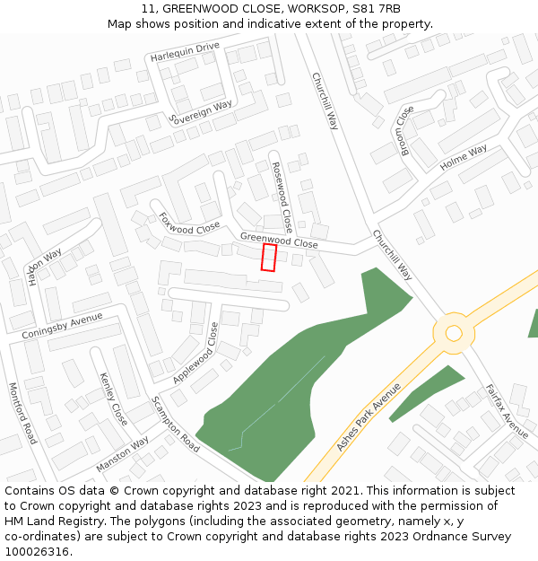 11, GREENWOOD CLOSE, WORKSOP, S81 7RB: Location map and indicative extent of plot