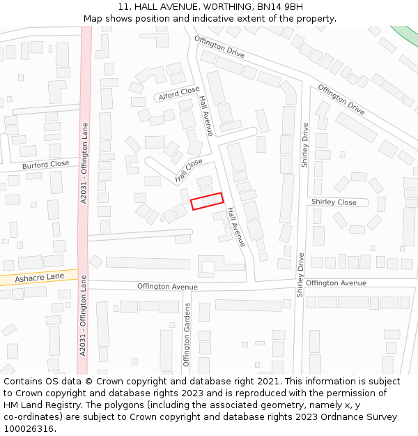 11, HALL AVENUE, WORTHING, BN14 9BH: Location map and indicative extent of plot