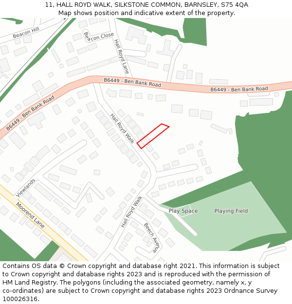 11, HALL ROYD WALK, SILKSTONE COMMON, BARNSLEY, S75 4QA: Location map and indicative extent of plot