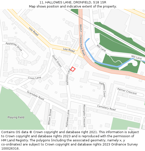 11, HALLOWES LANE, DRONFIELD, S18 1SR: Location map and indicative extent of plot