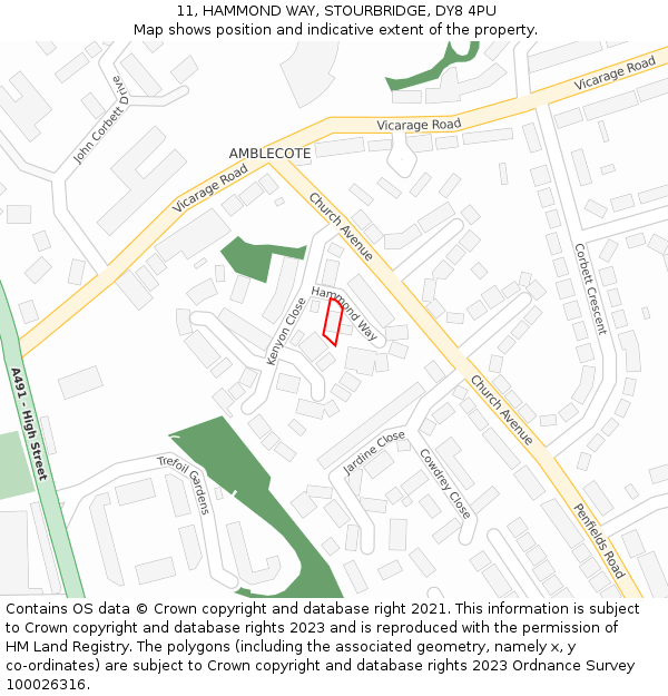 11, HAMMOND WAY, STOURBRIDGE, DY8 4PU: Location map and indicative extent of plot