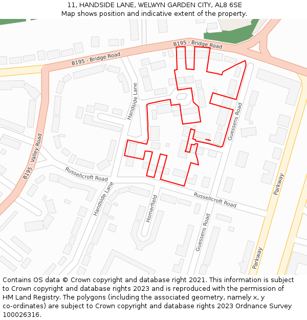 11, HANDSIDE LANE, WELWYN GARDEN CITY, AL8 6SE: Location map and indicative extent of plot