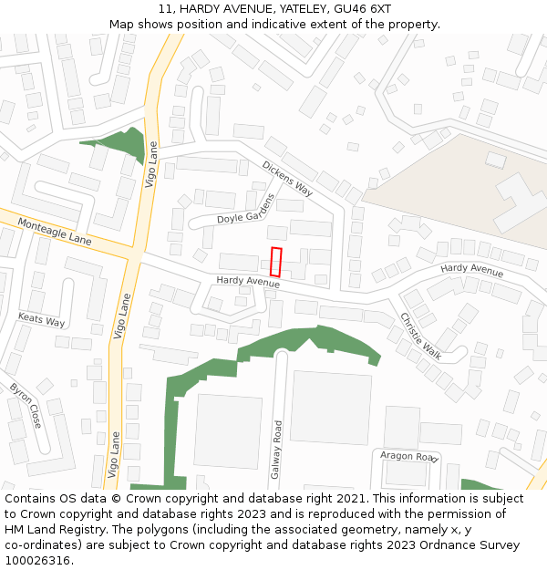 11, HARDY AVENUE, YATELEY, GU46 6XT: Location map and indicative extent of plot