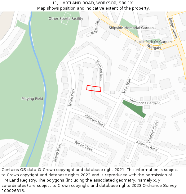 11, HARTLAND ROAD, WORKSOP, S80 1XL: Location map and indicative extent of plot