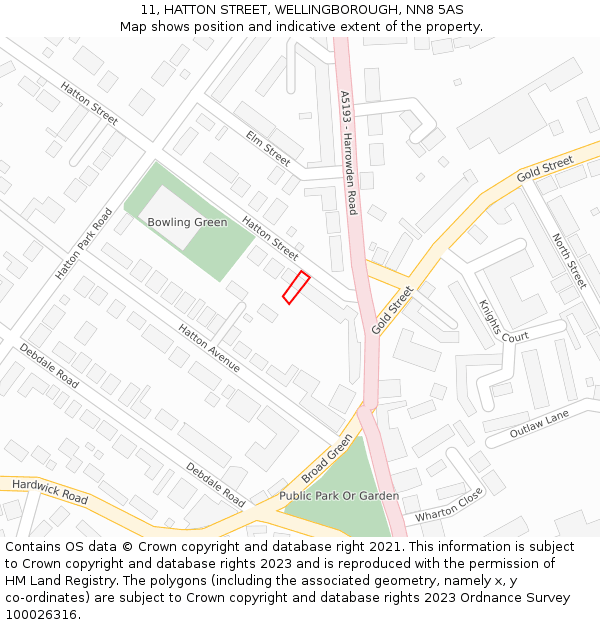 11, HATTON STREET, WELLINGBOROUGH, NN8 5AS: Location map and indicative extent of plot