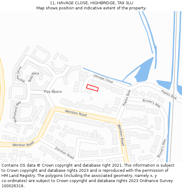 11, HAVAGE CLOSE, HIGHBRIDGE, TA9 3LU: Location map and indicative extent of plot