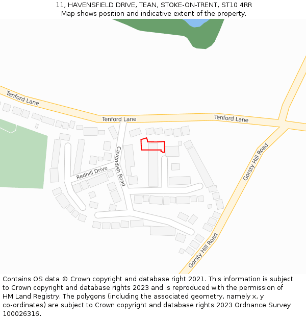 11, HAVENSFIELD DRIVE, TEAN, STOKE-ON-TRENT, ST10 4RR: Location map and indicative extent of plot