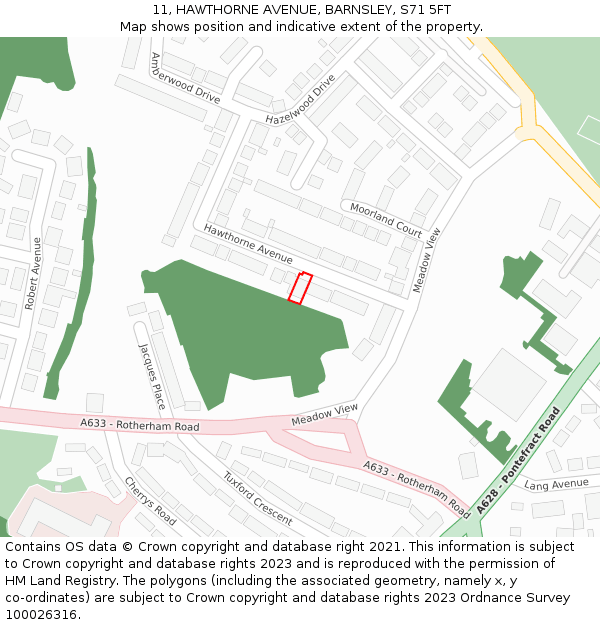 11, HAWTHORNE AVENUE, BARNSLEY, S71 5FT: Location map and indicative extent of plot