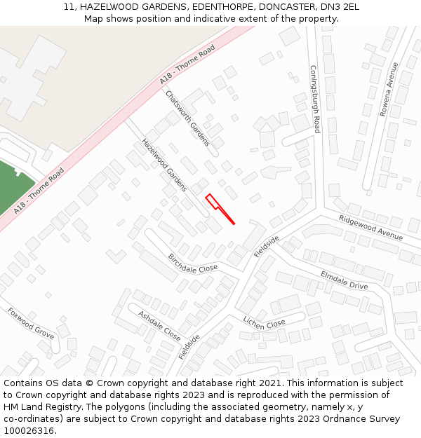 11, HAZELWOOD GARDENS, EDENTHORPE, DONCASTER, DN3 2EL: Location map and indicative extent of plot