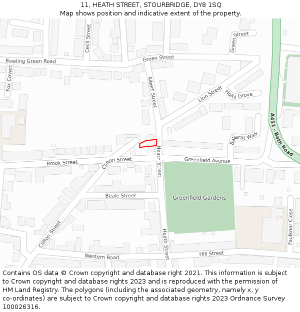 11, HEATH STREET, STOURBRIDGE, DY8 1SQ: Location map and indicative extent of plot