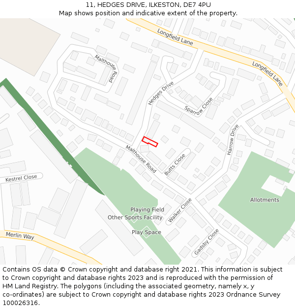 11, HEDGES DRIVE, ILKESTON, DE7 4PU: Location map and indicative extent of plot