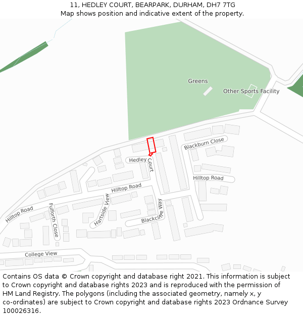 11, HEDLEY COURT, BEARPARK, DURHAM, DH7 7TG: Location map and indicative extent of plot