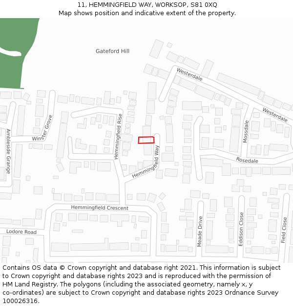 11, HEMMINGFIELD WAY, WORKSOP, S81 0XQ: Location map and indicative extent of plot
