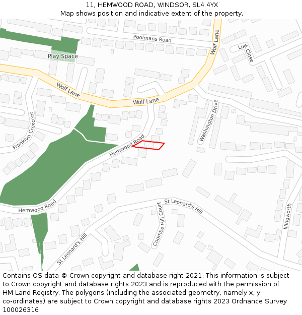 11, HEMWOOD ROAD, WINDSOR, SL4 4YX: Location map and indicative extent of plot