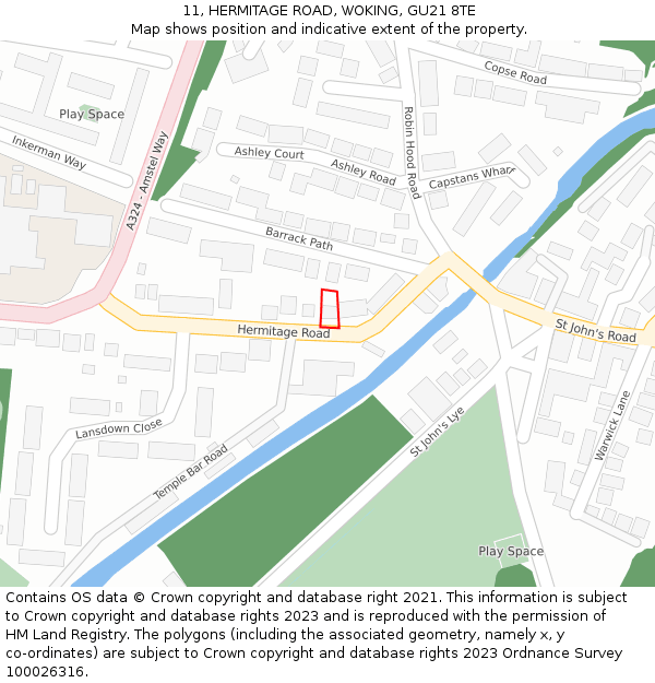 11, HERMITAGE ROAD, WOKING, GU21 8TE: Location map and indicative extent of plot