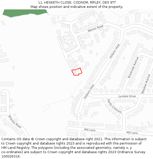 11, HESKETH CLOSE, CODNOR, RIPLEY, DE5 9TT: Location map and indicative extent of plot