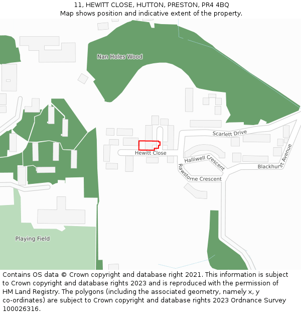 11, HEWITT CLOSE, HUTTON, PRESTON, PR4 4BQ: Location map and indicative extent of plot