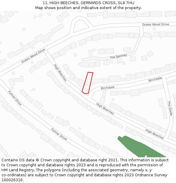 11, HIGH BEECHES, GERRARDS CROSS, SL9 7HU: Location map and indicative extent of plot