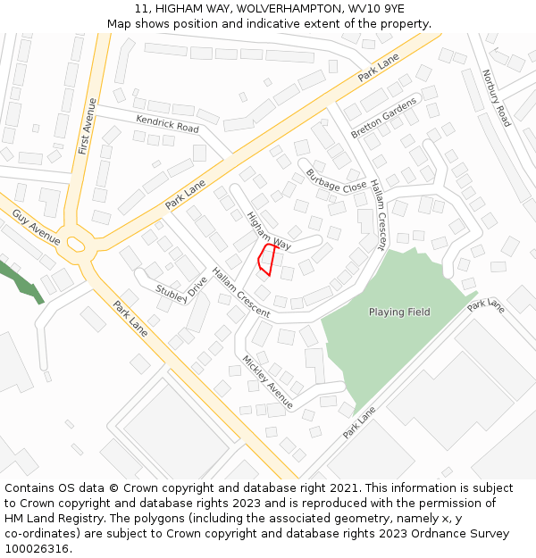 11, HIGHAM WAY, WOLVERHAMPTON, WV10 9YE: Location map and indicative extent of plot